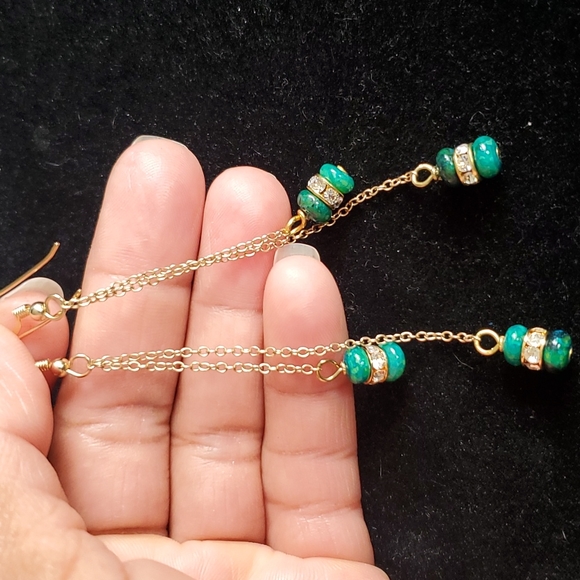 Gold Tone Dyed Turquoies Earrings. - Picture 1 of 10